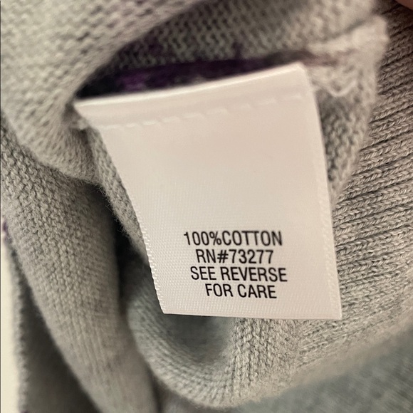 Croft & Barrow Heather Gray Cardigan with Purple Floral Pattern - Picture 6 of 7